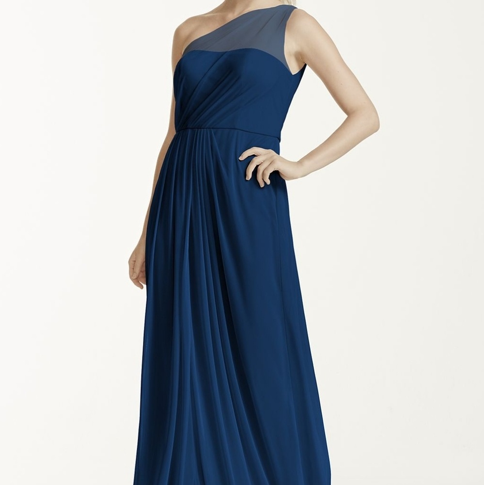 David's Bridal Long Mesh Bridesmaids Dress